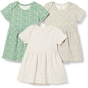 imageAmazon Essentials BabyGirls Short Sleeve Bodysuit DressSage Green Ditsy FloralStripe