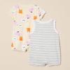 imageAmazon Essentials unisexbaby Sleeveless and ShortSleeve Romper SetBeige DogsHeather Stripe