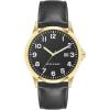 imageAmazon Essentials Mens Easy to Read 42mm Leather Band Analog WatchBlackGold