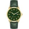 imageAmazon Essentials Mens Easy to Read 42mm Leather Band Analog WatchGreenGold