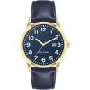 imageAmazon Essentials Mens Easy to Read 42mm Leather Band Analog WatchNavyGold