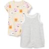 imageAmazon Essentials unisexbaby Sleeveless and ShortSleeve Romper SetBeige DogsHeather Stripe