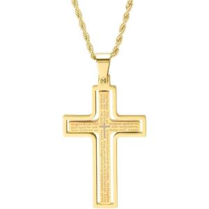 imageAmazon Essentials Mens Stainless Steel and GoldPlated Spinner Cross Pendant NecklaceGold