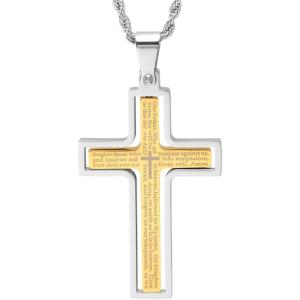 imageAmazon Essentials Mens Stainless Steel and GoldPlated Spinner Cross Pendant NecklaceTwo Tone
