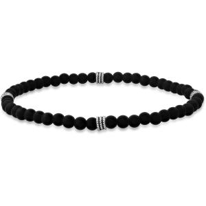 imageAmazon Essentials Mens Sterling Silver Small Bead Stretch BraceletBlack Lava