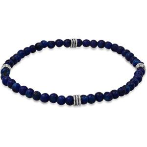 imageAmazon Essentials Mens Sterling Silver Small Bead Stretch BraceletBlue Lapis