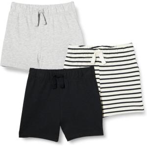 imageAmazon Essentials UnisexBaby Cotton PullOn ShortsBlackLight Grey HeatherStripe