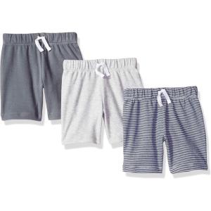 imageAmazon Essentials UnisexBaby Cotton PullOn ShortsBlue StripeDark GreyGrey Heather