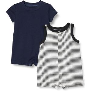 imageAmazon Essentials unisexbaby Sleeveless and ShortSleeve Romper SetBlueStripe
