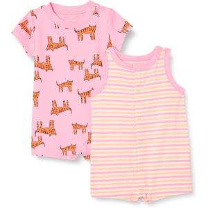 imageAmazon Essentials unisexbaby Sleeveless and ShortSleeve Romper SetPink TigerStripe