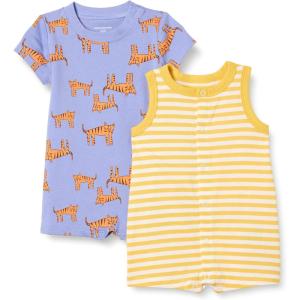 imageAmazon Essentials unisexbaby Sleeveless and ShortSleeve Romper SetPurple Melon TigerStripe