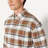 imageAmazon Essentials Mens Modern OversizedFit Cotton ButtonDown ShirtBrown Mint Country Plaid
