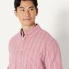 imageAmazon Essentials Mens Modern OversizedFit Cotton ButtonDown ShirtMauve Dark Chestnut Brown Stripe