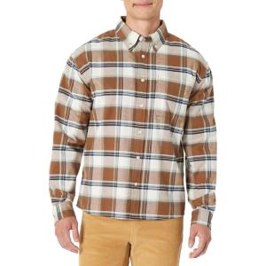 imageAmazon Essentials Mens Modern OversizedFit Cotton ButtonDown ShirtBrown Mint Country Plaid