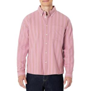 imageAmazon Essentials Mens Modern OversizedFit Cotton ButtonDown ShirtMauve Dark Chestnut Brown Stripe