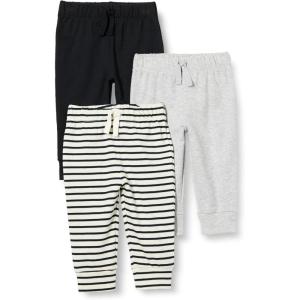 imageAmazon Essentials Unisex Toddlers and Babies Cotton PullOn PantsBlackLight Grey HeatherStripe