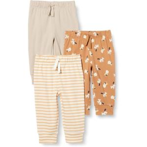 imageAmazon Essentials Unisex Toddlers and Babies Cotton PullOn PantsTaupeStripeLion and Pony