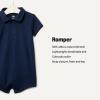 imageAmazon Essentials x Sofia Grainge Baby Boys Short Sleeve Cotton Polo Romper Pack of 2NavyPale Mint Green