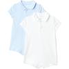 imageAmazon Essentials x Sofia Grainge Baby Boys Short Sleeve Cotton Polo Romper Pack of 2Light BlueWhite
