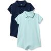 imageAmazon Essentials x Sofia Grainge Baby Boys Short Sleeve Cotton Polo Romper Pack of 2NavyPale Mint Green