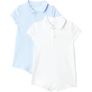 imageAmazon Essentials x Sofia Grainge Baby Boys Short Sleeve Cotton Polo Romper Pack of 2Light BlueWhite