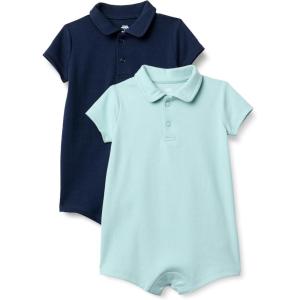 imageAmazon Essentials x Sofia Grainge Baby Boys Short Sleeve Cotton Polo Romper Pack of 2NavyPale Mint Green