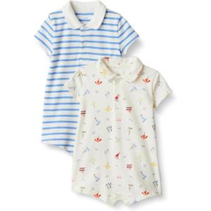 imageAmazon Essentials x Sofia Grainge Baby Boys Short Sleeve Cotton Polo Romper Pack of 2SailboatsUneven Stripe