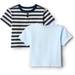 imageAmazon Essentials x Sofia Grainge Toddlers and Baby Boys Cotton Short Sleeve Crewneck TShirts Pack of 2Light BlueStripe