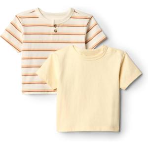 imageAmazon Essentials x Sofia Grainge Toddlers and Baby Boys Cotton Short Sleeve Crewneck TShirts Pack of 2Pale YellowStripe