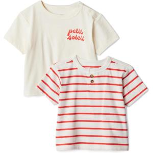 imageAmazon Essentials x Sofia Grainge Toddlers and Baby Boys Cotton Short Sleeve Crewneck TShirts Pack of 2Petit SoleilUneven Stripe