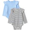 imageAmazon Essentials Baby Girls LongSleeved Ruffle BodysuitsCornflower BlueFrench Stripe