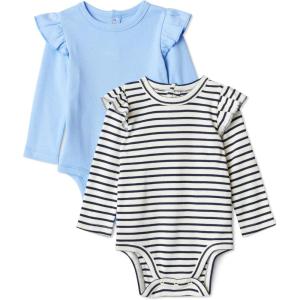 imageAmazon Essentials Baby Girls LongSleeved Ruffle BodysuitsCornflower BlueFrench Stripe
