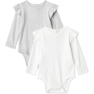 imageAmazon Essentials Baby Girls LongSleeved Ruffle BodysuitsLight Heather GreyWhite