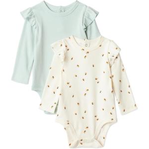 imageAmazon Essentials Baby Girls LongSleeved Ruffle BodysuitsPale Mint GreenBees