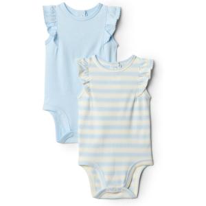 imageAmazon Essentials x Sofia Grainge Baby Girls Cotton Ruffle Sleeve Bodysuit with Embroidered Detail Pack of 2Light BlueStripe