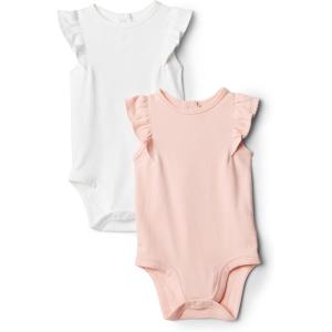 imageAmazon Essentials x Sofia Grainge Baby Girls Cotton Ruffle Sleeve Bodysuit with Embroidered Detail Pack of 2Light PinkWhite