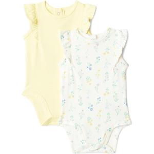 imageAmazon Essentials x Sofia Grainge Baby Girls Cotton Ruffle Sleeve Bodysuit with Embroidered Detail Pack of 2Light YellowBouquets