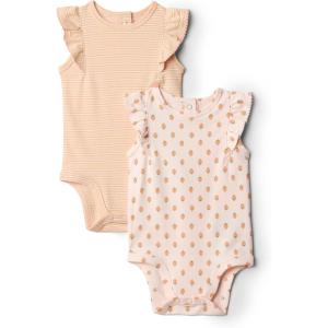 imageAmazon Essentials x Sofia Grainge Baby Girls Cotton Ruffle Sleeve Bodysuit with Embroidered Detail Pack of 2StrawberryStripe