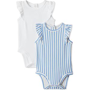 imageAmazon Essentials x Sofia Grainge Baby Girls Cotton Ruffle Sleeve Bodysuit with Embroidered Detail Pack of 2WhiteStripe