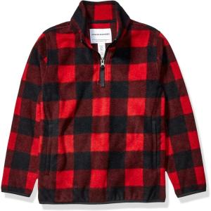 imageAmazon Essentials Boys and Toddlers Midweight Polar Fleece QuarterZip Pullover Jacket Long SleeveRed Exploded Buffalo Check