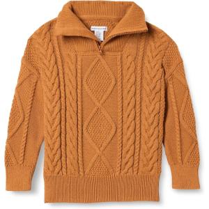 imageAmazon Essentials Boys and Toddlers QuarterZip CableKnit RelaxedFit Cotton SweaterCaramel