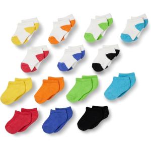 imageAmazon Essentials Unisex Kids and Toddlers Cotton Low Cut Cushioned Socks for Boys Girls Toddlers 14 PairsMulticolorHeather