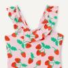 imageAmazon Essentials Girls FrillTrimmed OnePiece SwimsuitPink Tomato Red Strawberries