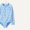 imageAmazon Essentials Girls Long Sleeve Rash Guard OnePiece SwimsuitBlue Ditsy Floral