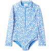 imageAmazon Essentials Girls Long Sleeve Rash Guard OnePiece SwimsuitBlue Ditsy Floral