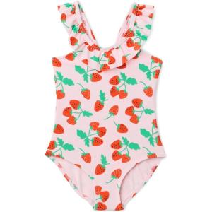 imageAmazon Essentials Girls FrillTrimmed OnePiece SwimsuitPink Tomato Red Strawberries