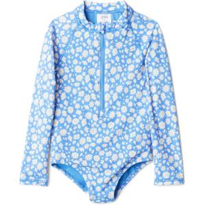 imageAmazon Essentials Girls Long Sleeve Rash Guard OnePiece SwimsuitBlue Ditsy Floral