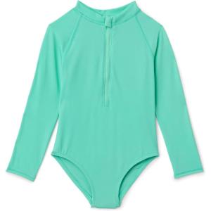 imageAmazon Essentials Girls Long Sleeve Rash Guard OnePiece SwimsuitBright Mint Green