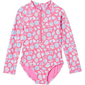 imageAmazon Essentials Girls Long Sleeve Rash Guard OnePiece SwimsuitHot Pink Shells