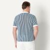 imageAmazon Essentials Mens RelaxedFit Short Sleeve ButtonDown Resort Knit Button Down ShirtDark Blue Stripe Knit